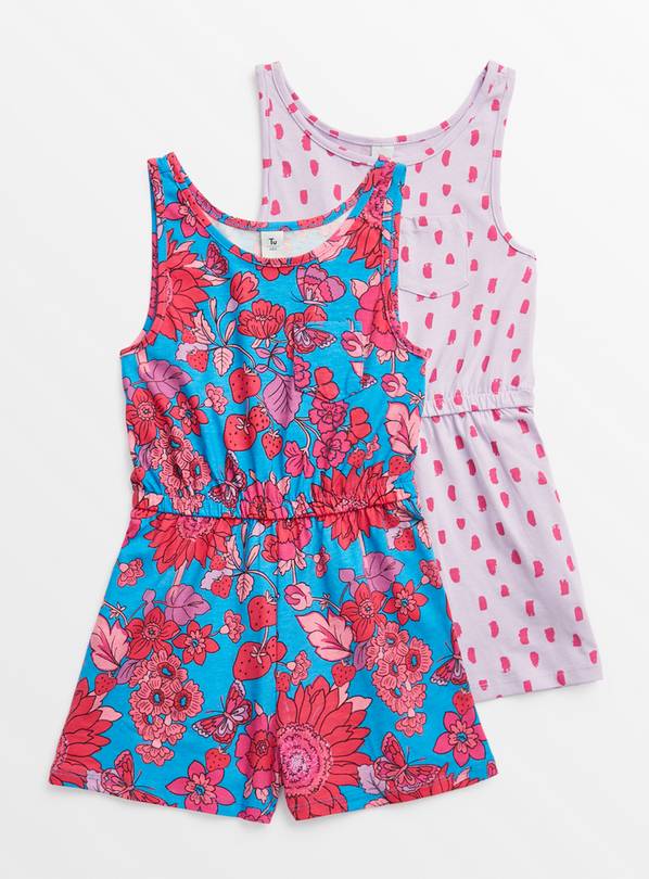 Blue & Pink Floral Jersey Jumpsuits 2 Pack 14 years